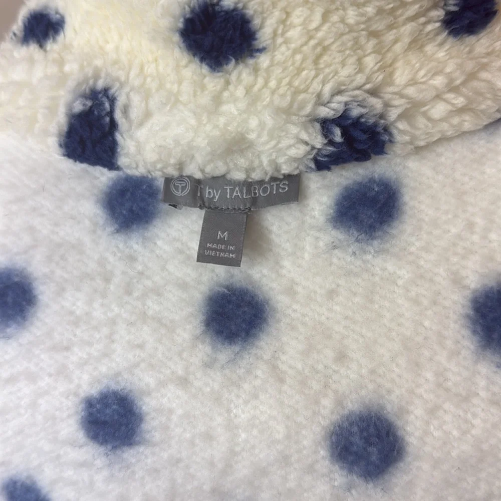 T by Talbots White with Blue Polka Dots Cozy Zippered Jacket - Picture 9 of 10